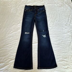 Celebrity Pink Girls, flared-leg jeans. Dark wash, stretch denim. Girls size 8.